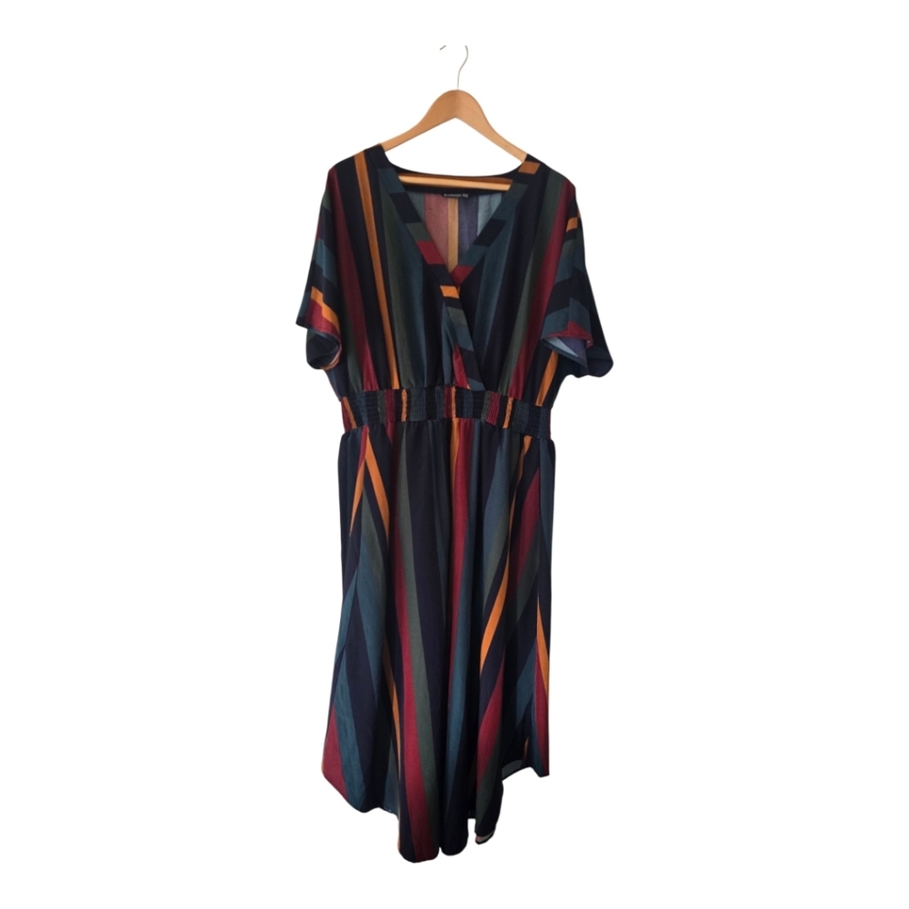 BloomChic Striped Maxi Dress Short Sleeve Pockets Size 18 Boho Western Career - Picture 2 of 10